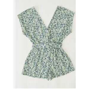 Urban Outfitters Romper Women's Small Plunging Wrap Green Floral Short Sleeve
